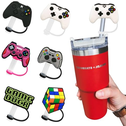 Stanley Straw Topper,Fall Straws Toppers for Cups 40 Oz Cute,10mm 6pcs Silicone Game Drinking for Stanleys Tips,0.4in Reusable Protectors,Holidays, Valentines Day, Thanksgiving, Gifts for Friends