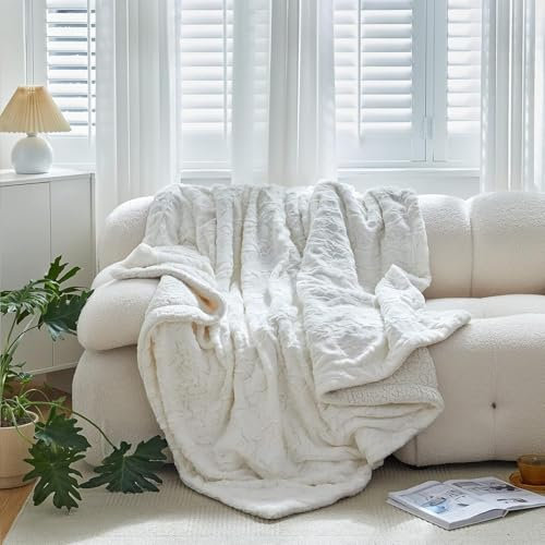 Wajade Kunstfelldecke–Sherpa Schafdecke–Comfort Luxuriöse Flauschige Kuscheldecke–weiche Decke für Couch und Bett–Cremeweiß-200x220CM