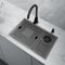 Black Composite Kitchen Sink 1.5 Bowl Stainless Steel Sink, Concealed Sink with Cover, Strainer and Waste Overflow Kit,550 * 300mm