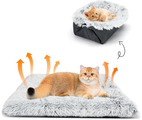 Nobleza 2 in 1 Katzenbett, Faltbar Welpenbett Katzenkissen, Katzenbett Flauschig und Weich, Katzenbett Waschbar Rutschfestes, Katzenkörbchen für Katzen und Kleine Hunde, 60cm x 50cm (Grau)