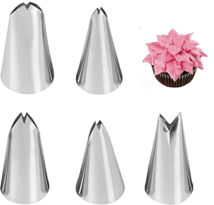 HIOQFR 5 Pezzi Punte Sac a Poche Professionali Beccucci in Acciaio Inox Beccucci Sac a Poche Grandi a Stella Beccucci per Zeppole Bocchette Decorative Accessori per Cottura Fai da Te Torta -Foglie