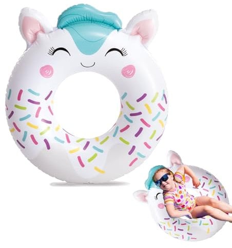 Einhorn Schwimmring Aufblasbar Donut Schwimmring, 36x30 (91x76cm) Donut Tube Toy Aufblasbarer Schwimmreifen Groß Floats Wasser für Erwachsene Kinder Sommer Pool Strandparty Outdoor Wasseraktivitäten