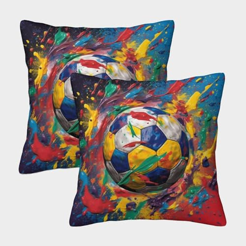 GUYDZOOM Colorful Football 77 Dekorative Kissenbezüge, Versteckter Reißverschluss Kissenhülle, Für Autodekoration, Zuhause, Sofa, Bettwäsche Kissenbezug 2er-Set 40x40cm