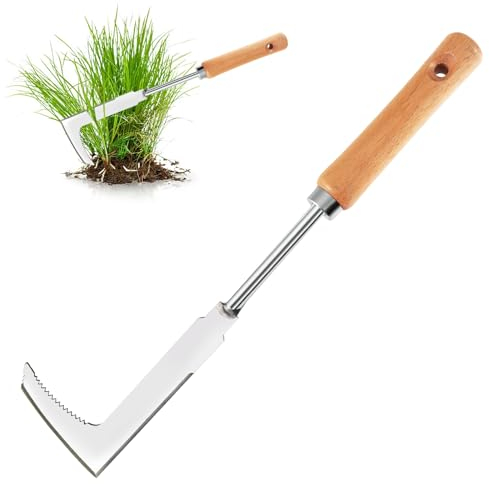 Shyllin Couteau Désherbeur Manuel 30cm, Outil Desherbage Long Manche, Grattoir Jardin, Outillage Jardinage, Desherbeur pour éliminer Mauvaises Herbes, élaguer Arbres, Couper Vignes
