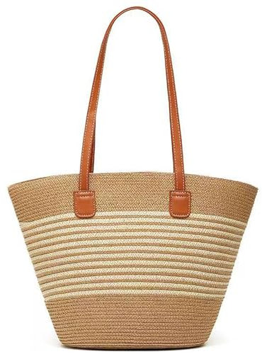 BAPPKON Sac à Main Femme en Rotin Tissé & Paille Naturelle - Sac Fourre-Tout d'Été pour Plage, Vacances, Shopping - Style Boho Chic, Léger et Résistant