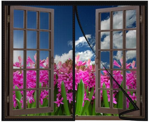 Magnet Fliegengitter Fenster Insektenschutz BalkonFenster Fliegenvorhang,85x220cm Polyester Lamellenvorhang,Klemmleiste Fliegenvorhang Schwarz