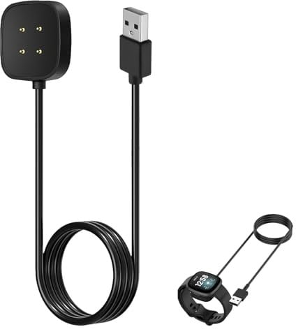 Charger Cable Compatible with Fitbit Versa 4/3 & Sense/Sense 2 Smartwatch, Replacement USB Charging Cables, Quick Charge Cords Precise Fit Smartwatch Chargers for Home and Travel Use (3.3ft)