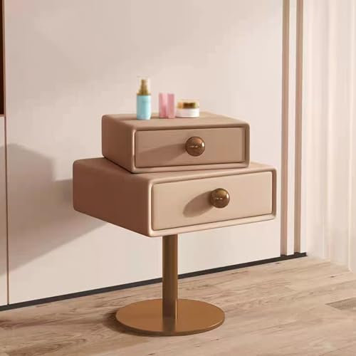 Nachttisch für Schlafzimmer, um 360° drehbarer Schreibtisch-Bett-Beistelltisch, Basis aus Kohlenstoffstahl, mit doppelschichtiger Schublade, seitlicher Nachttisch mit Mikrofaserleder (Farbe: