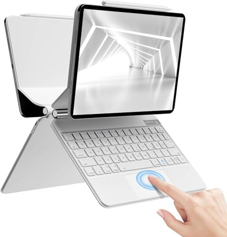zoyu Bluetooth Magnetic Tastatur Hülle für iPad 11. Generation 2025 11 Zoll, iPad 10th Generation 2022 (10,9 Zoll), Touch-Trackpad, schwebender Auslegerständer, QWERTZ, Weiß