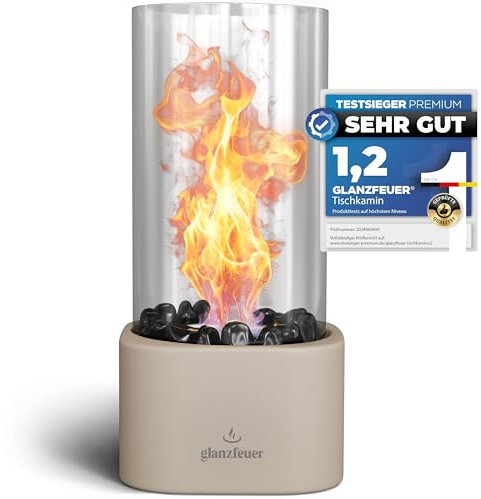 Glanzfeuer Bioethanol Tischkamin Outdoor & Indoor Bio Ethanol - Extra Lange Brenndauer - Tischfeuer Deko - Tisch Kamin Feuer Set - Garten & Deko Geschenk