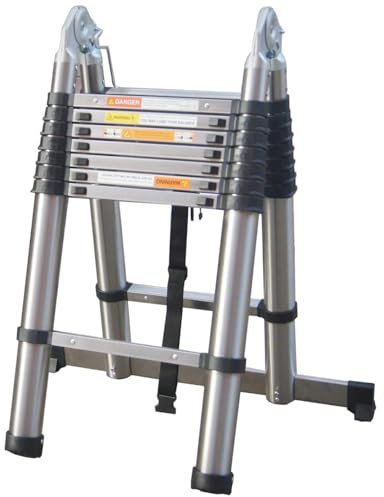 Lucn 5m Thickened Telescopic Ladder, 16.5ft Extendable, A-Frame, Anti-Slip, Stainless Steel, 150kg Load Capacity