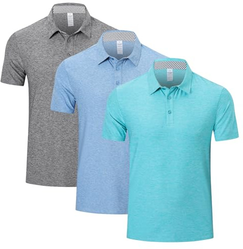 Cimic Polo Shirts for Men Adult Short Sleeve Golf Polo T Shirts Mens 3 Pack Work Casual Gym Tennis Workout Breathable Quick Dry Tops（P8010-BBG-M）