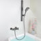 PHASAT Badewannenarmatur Wasserfall mit Handbrause Badewannenarmatur mit verstellbarer Wandstange Mischbatterie Badewanne Wandmontage 3 Modus Duschkopf, Duscharmatur Komplettset, Grau PTBG14E
