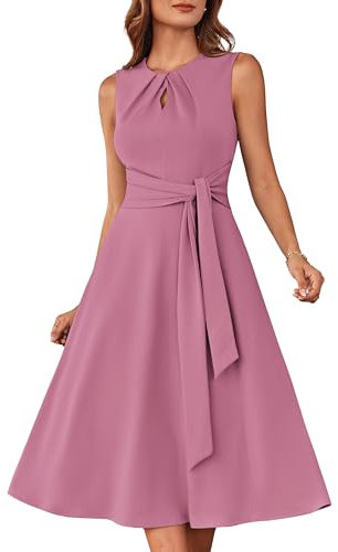 GRACE KARIN Damenkleid Elegantes Hochzeitspartykleid Ärmellos Abend Cocktailkleid mit Gürteltasche Rosa L