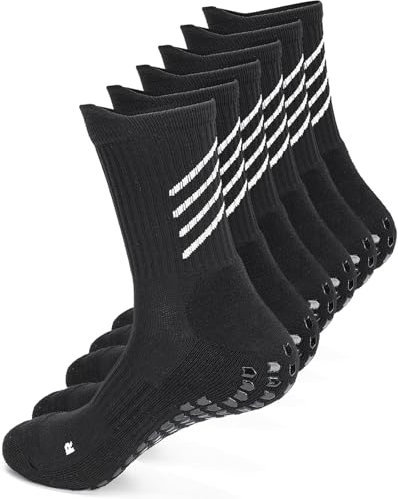 Rutschfeste Fußballsocken für Herren und Damen, gepolsterte Griffsocken, atmungsaktive Slipper-Socken, rutschfeste Aheletik-Socken für Rugby, Fußball, Yoga, Fitnessstudio, Schwarz 02 - 3 Paar, L