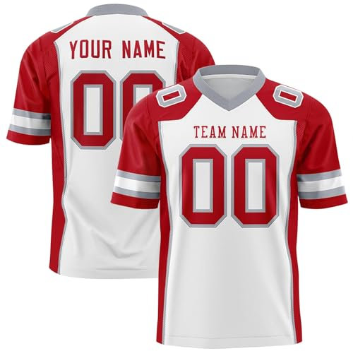 Personalisiertes American Baseball Trikot,Football Kostüm Für Erwachsene Und Kinder Football Kostüm Individuell Bedruckt Namen Nummer & Logo,Personalisiertes Trikot Deutschland Tshirt(4-Red)