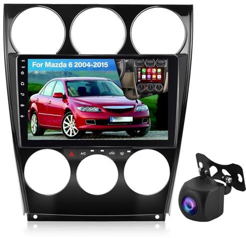 NHOPEEW 2+64G 9 Zoll Android Radio für Mazda 6 2002-2015 - Wireless CarPlay & Android Auto GPS Navigation, Lenkradsteuerung, FM RDS, Split-Screen + Rückfahrkamera