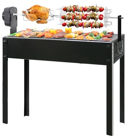 BDL Charcoal Grills Portable Rotisserie Grill Roaster with Motor, BBQ Lamb Skewer Camping Barbecue Grill for Garden Backyard Party Picnic Travel Outdoor Cooking Use