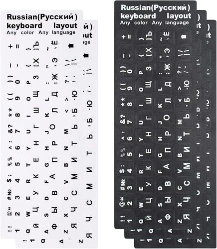 Russische Tastaturaufkleber, russische Ersatzaufkleber mit weißen Buchstaben, 3 Schwarze und 2 weiße, passend für Standardtastaturen, Laptoptastaturen, Keypads, 5 Blatt