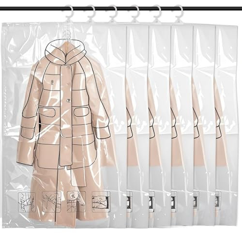 6 Piezas Bolsas de Vacio para Ropa Colgar, (70 * 110cm) Bolsas Colgantes de Almacenamiento al Vacío, Vacuum Storage Bags Transparente y Reutilizable Ahorra Espacio, para Ropa, Trajes, Vestidospara