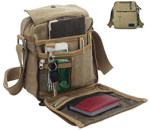CNAFGBGG Sling-Tasche für Männer mehrfacher Khaki-Leinwand Seitenbeutel mit einstellbarem Riemen tragbar und lässig für täglich, Reisen, Foto.