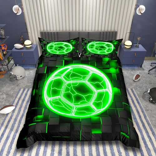 Homemissing Schwarz und Grün Bettwäsche Set 135x200cm Kinder Fußball Bettbezug Rugby Sports Betten für Schlafzimmer Dekor Fußball Spiel Bettwäsche-Set