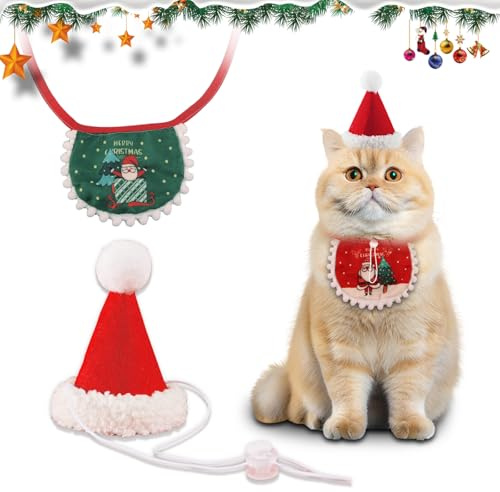 dellyy 2 Stück Weihnachtskostüm Hund, Weihnachtskostüm Katzen Hund Kleine, Weihnachten Haustier Schal, Cat Christmas Costume, für Kleine Haustier