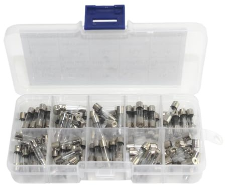 100PCS 5x20mm Fast-Blow Glass Fuse Set, 250V 0.2A 0.5A 1A 2A 3A 5A 8A 10A 15A 20A Tube Fuses Mini Fuse, Assorted Kit with Storage Box for Appliances