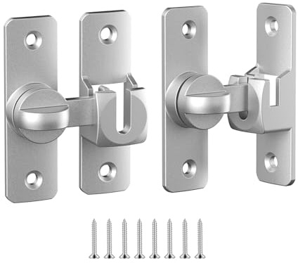 2 Stück Tür Riegel, Schiebetür Schloss 90 Grad Riegelschloss Sicherheitstürriegel mit Schrauben Leuchtend Türriegel für Scheunen, Bäder, Küchen Alle Innen und Außentüren (Silber)