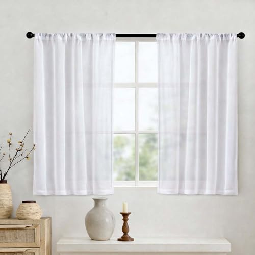 Tarqite 2er Set Scheibengardinen Modern, 63.5Bx91.5H(cm) Bistrogardine | Weiß Gardinen Kurz, Voile Gardinen, Fenstergardinen Halbtransparent für Wohnzimmer, Wohnwagen, Schlafzimmer