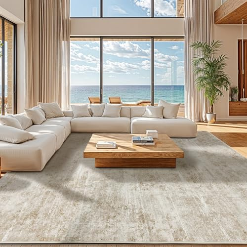 DEITAS Modernem Abstrakte Teppich Wohnzimmer 200x300cm, Ultraweicher Kunstwolle Kurzflor Carpet, Waschbar rutschfest Teppich für Schlafzimmer und Esszimmer, Büro, Beige
