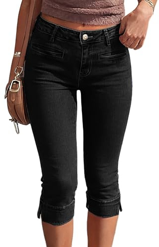 Fengbay Capri Jeans for Women UK Skinny Stretchy Low Waisted Slim Split Hem