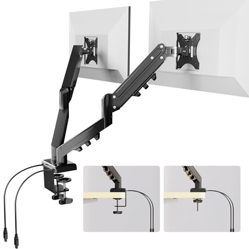 FLEXISPOT Supporto Monitor Doppio 17–32, con Porte USB, Braccio a Gas Regolabile in Altezza e Girevole, Compatibile VESA 75x75/100x100