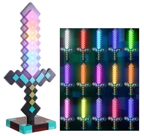 Craft Diamantschwert Licht 15 Farben, Wiederaufladbare Lichtschwert für Kinder, Miner Game Schwert mit Abnehmbarer Basis 2 in 1 Sword LED Lichter für Kinder Geschenke,Cosplay,Zimmer & Party-Dekoration