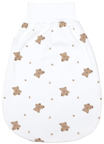 TupTam Baby Strampelsack mit breitem Bund – Unwattierter Schlafsack Baby aus Baumwolle für Frühling & Sommer, Farbe: Teddy_Sterne_Mond, Größe: 0-6 Monate