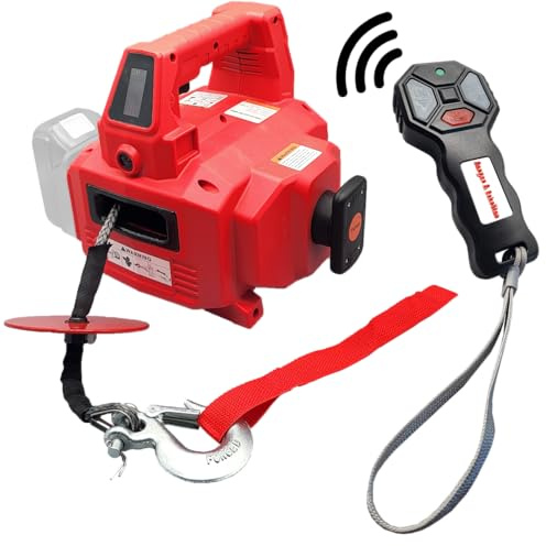 Berger & Schröter | Elektrische tragbare Akku Seilwinde für 18 V Akku, 1000 lbs/ 454 kg, 550 W, 12 m Seil, kabellose Funk Fernbedienung, Winde, Motorwinde, Drill Winch
