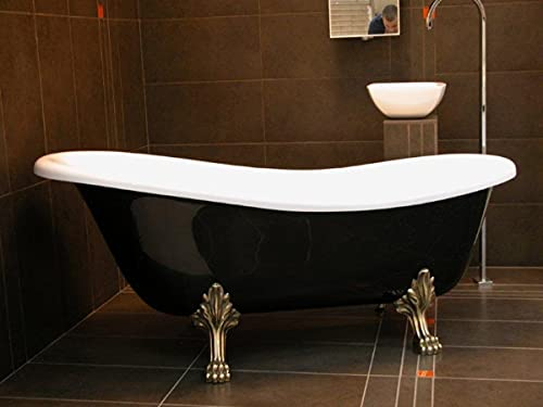 Casa Padrino Freistehende Luxus Badewanne Jugendstil Roma Schwarz/Weiß/Altgold 1470mm - Barock Antik Badezimmer