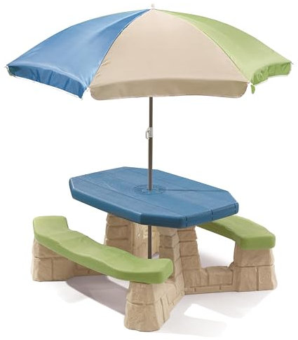 Step2 Naturally Playful Picknicktisch mit Sonnenschirm | Picknickbank für Kinder aus Kunststoff