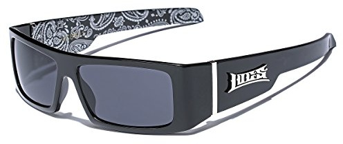 Locs Herren Flat Top Original Gangster Shades Herren Hardcore Rechteck dunkle Gläser Bandana Print - Schwarz - Einheitsgröße