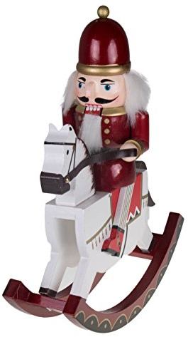 Clever Creations - Nussknacker-Soldat auf Schaukelpferd - Sammlerstück - 100 % Holz - Festliche Weihnachtsdeko - Rot und Gold