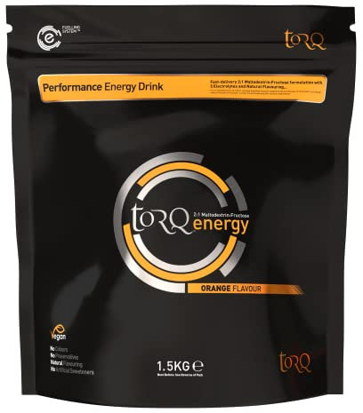 TORQ Flavoured Electrolyte Powder - Natural Orange Isotonic Hydration Powder with Electrolytes Drink | Fast Delivery Energy Drink with High Carbohydrates and Sodium | 45 Single Servings