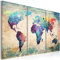 Kunstdruck auf Leinwand, Triptychon / 3-teiliges Gemälde, Motiv: Weltkarte, 020113-47 + 60 x 40 cm, 90x60 cm Tableau liege