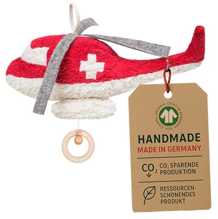 Efie Bio-Spieluhr Hubschrauber – 100 % Baumwolle (kbA) – handgefertigt in Deutschland – nachhaltiges Babyspielzeug -Melodie (Schlaf Kindchen, schlaf)