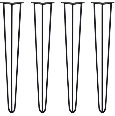 Monster Shop 4 x Hairpin Legs/Hair Pin Legs Set SkiSki Table Legs Furniture Desk Bench Chair 28 3 Prong 10mm Black Steel & Protector Feet…