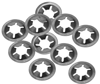 sourcing map M6 Starlock Unterlegscheiben, 5,5 mm Innendurchmesser, 16 mm Außendurchmesser, interne Zahnsicherungsscheiben, Push-On-Verriegelung, 65 Mn, schwarzes Oxid-Finish, 10 Stück