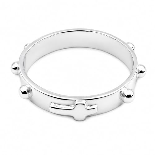 Gioielli Aurum - Anello da Donna in argento 925 Fedina Rosario con Croce, Anello Religioso da Uomo Ragazzo, Fatto a Mano Made in Italy, Nichel-Free Ipoallergenico, Idea regalo adatto a tutte le età