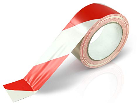 Betriebsausstattung24 Bodenmarkierungsband mit Schutzlaminat -5,0 cm x 33,0 m - Rot/weiß - Warnklebeband - Boden- & Wandtape - Selbstklebend - Leicht zu entfernen