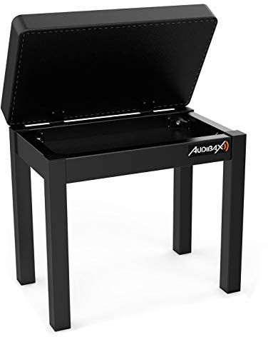 Audibax KB200B - Sgabello per Pianoforte o Tastiera - Sgabello per Tastiera Imbottito in Schiuma - Altezza 49 cm - Panca per Pianoforte con Vano Portaoggetti - Robusto e Leggero
