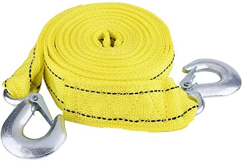 Qiilu Abschleppgurt, 4m x 4,5cm, Gelb, 5 Tonnen, Kompatibel mit PKW, LKW, Geländewagen, ATV, Motorrad, Nylon, Haken, Sicherheitshaken, Abschleppseil, Abschleppkabel, Einsatzfahrzeug