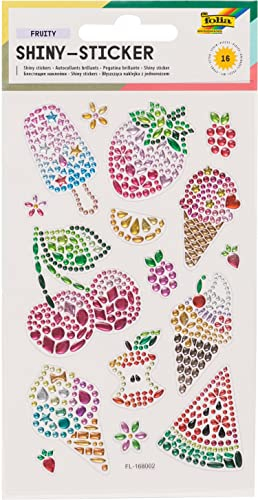 folia 18303 - Shiny Sticker, Fruity, 16 Sticker, aus bunten Strasssteinen, in verschiedenen Motiven, einfach von der Folie abzuziehen
